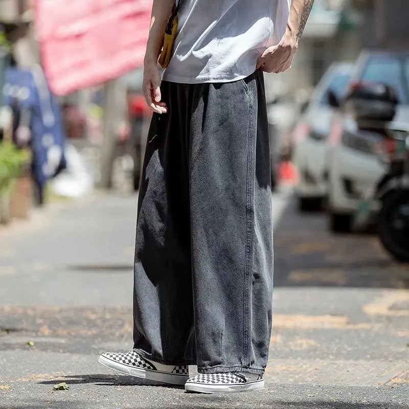 Bonsir Streetwear jeans cargo pants Loose Plus Size Wide Leg Pants Solid color Japanese Harajuku Casual Denim Pants Men Clothing