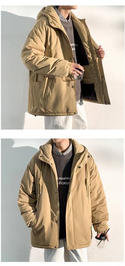 Bonsir New Fashion Hooded Warm Coat Men Casual Oversize Jacket Loose Baggy Streetwear Front Pocket Hiphop Clothing