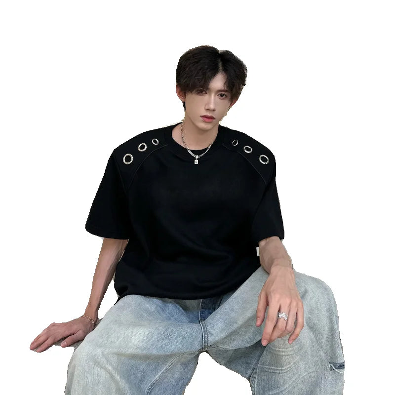 sanyamk  -  Summer Men's Fashion T-shirts Wide Shoulder Big Syelet Short Sleeve Tees Black Hip Hop High Street Oversized Clothing