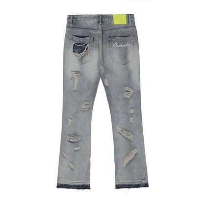 sanyamk High Street Hole Ripped Vintage Men Hip Hop Baggy Jeans Trousers Punk Distressed Retro Washed Straight Denim Pants Pantalon