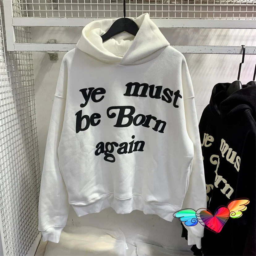 sanyamk Puff Print Kanye West Hoody Men Women 1:1 Pink Ye Must Be Born Again Hoodie Oversize Fit Pullovers CPFM Sweatshirts