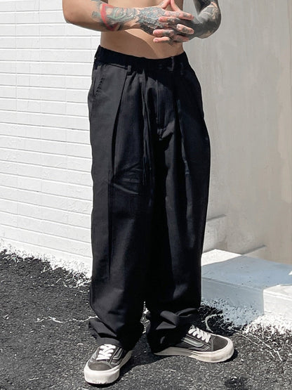 sanyamk Hot Sale Baggy Wide Leg Casual Pants for Men, Y2k Fashion Loose Fit Soft Cotton Trousers Ruffled Hallen Trousers Pantalones