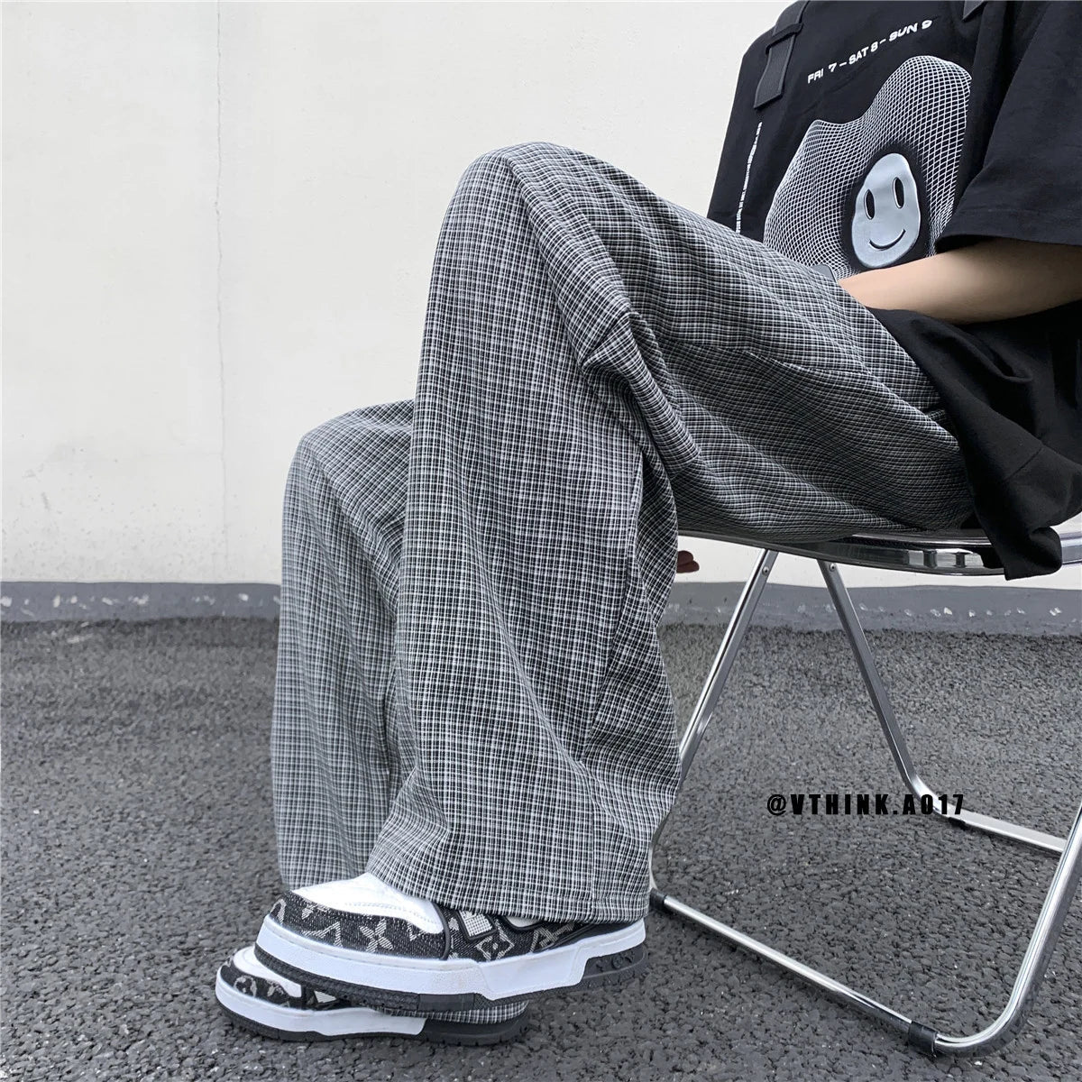 sanyamk  -  Summer/Autumn Plaid Pants Men Loose Casual Straight Trousers for Male/Female Harajuku Hip-hop Streetwear Wide-leg Mopping Pants