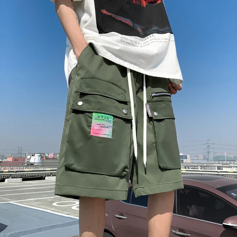 sanyamk  -  Summer Big Pockets Mens Cargo Shorts High Street Streetwear Straight Bermuda Masculina