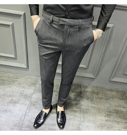 sanyamk Striped Formal Suit Pants Men Spring New High-quality Business Casual Stretch Slim Straight Trousers Brand Mens Clothing