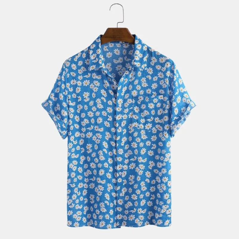 sanyamk Small Daisy Short-sleeved Flower Shirt Summer Short-sleeved Shirt Men