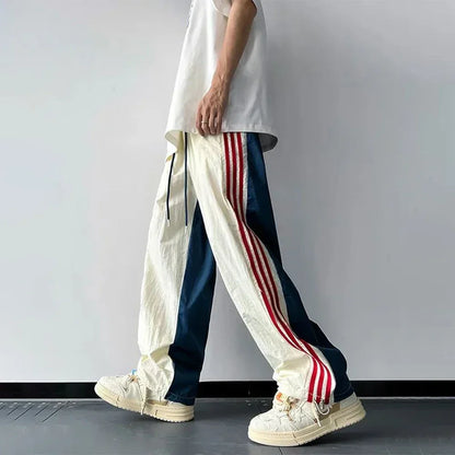 Bonsir Spring And Autumn Y2k Sweatpants Thin American Street Color Matching Loose Casual Striped Contrasting Color Mens Trousers