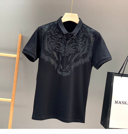 sanyamk 2022 New Arrival Tiger Head Printing Short Knitted Casual Solid Polos Summer Men T Shirt Men Leisure Cotton Tshirt