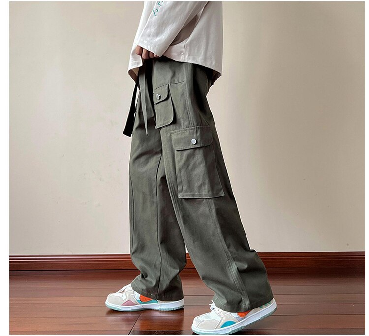 Bonsir High Street Casual Multi-pockets Overalls Men's and Women's New Autumn Cargo Pants Loose Straight Wide Leg Pants With Belt