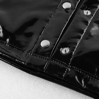 sanyamk Mens Sexy Glossy Leather Short-sleeved Shirt Erotic Shaping Sheath Latex Tops Casual T-shirts Shiny Short Leather Jacket Sexi