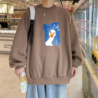 Bonsir Spring And Autumn Cartoon Printed Hoodie Men's American Retro, Apricot, Black, Dark Gray,Round Collar Top Tide Brand Coat M-5XL