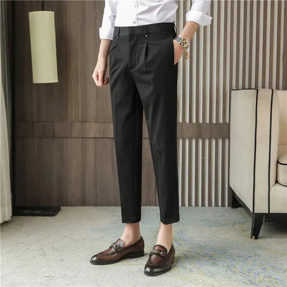 sanyamk Summer Business Dress Pants Men Ankle Length Casual Suit Pants Slim Fit Wedding Party Office Social Trousers Men Clothing