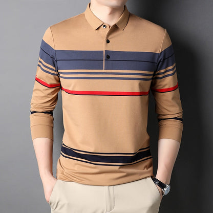 sanyamk Top Grade New Fashion Designer Brand Simple Mens Polo Shirt Trendy With Long Sleave Stripped Casual Tops Men Clothes