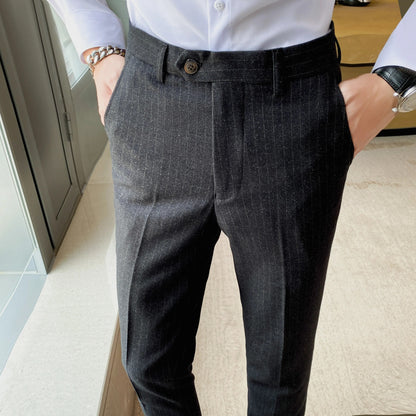 sanyamk Men's Spring Autumn New Fashion Business Casual stripe Suit Trousers Male Solid Color Straight Pants Men Loose Cotton Pants