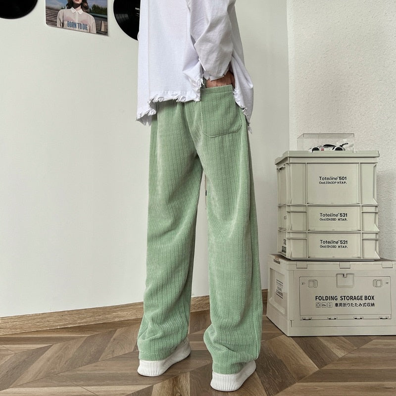 Bonsir Autumn and Winter Pleated Pants Men's Fashion Oversized Loose Straight Wide-leg Pants Streetwear Hip-hop Baggy Casual Pants