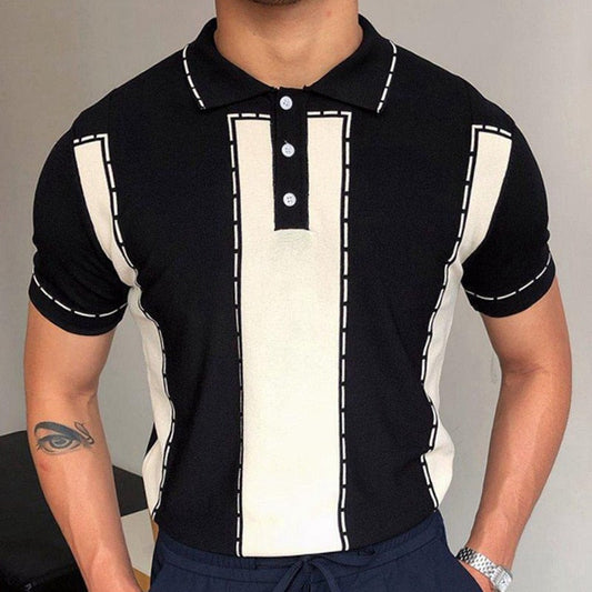 Bonsir New Fashion Streetwear Men's Vintage Patchwork Contrast Color Polo Shirts Men Casual Loose Short Sleeve Lapel Buttoned Pullovers