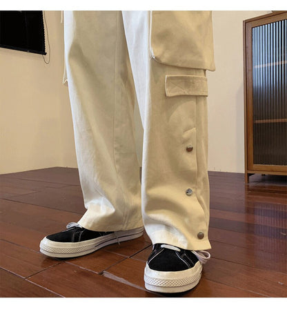 Bonsir Large Pocket Cargo Pants  Neutral Wide Leg Casual Trousers Loose Straight  Hip Hop  Men's Pants Harajuku Women's Trousers