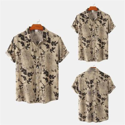 sanyamk New Folk Style Men's Casual Small Floral Plum Short-sleeved Shirt