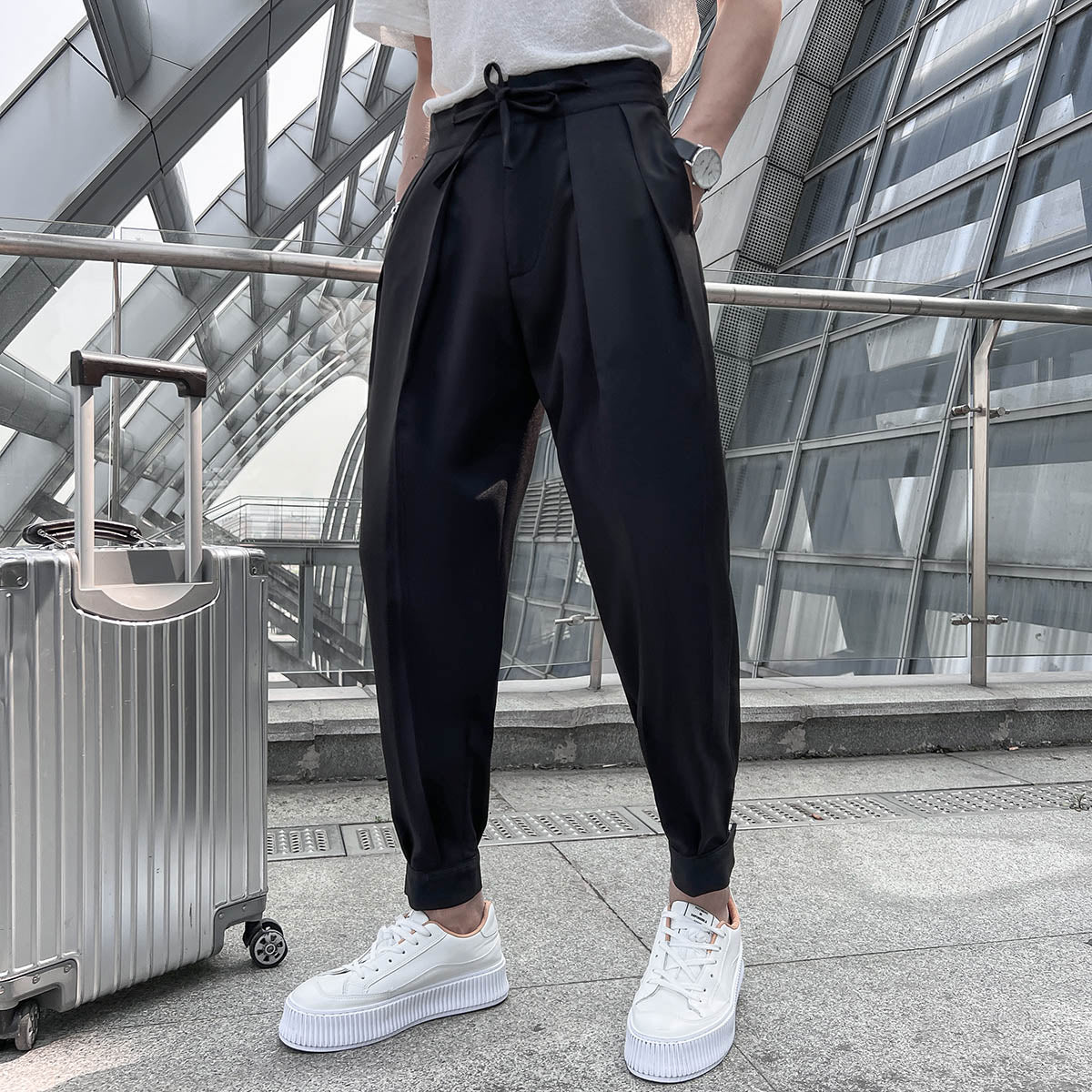 sanyamk New Elastic Waist Drape Suit Pants Men Business Office Casual Pants Male Fashion Loose Social Party Formal Trousers