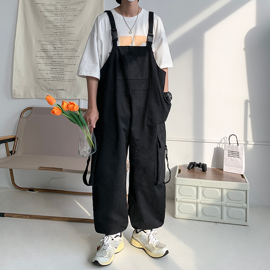 Bonsir Men Suspenders Jumpsuit Baggy Pants Summer Overalls Japanese Straps Casual Pockets Unisex Oversized Streetwear Male Y2K Clothes