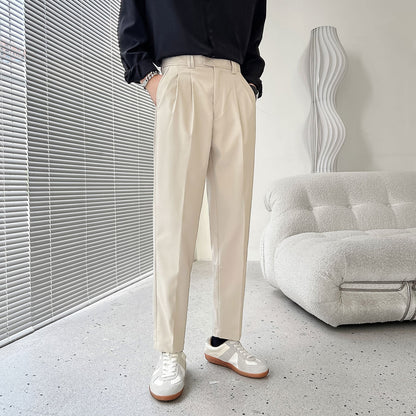sanyamk Men's Fashion Trend Casual Pants Men Slim Fit Social Business Suit Pants Loose Formal Beige/black Color Trousers S-XL