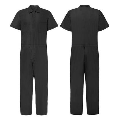 sanyamk Fashion Loose Zipper Lapel Jumpsuit Men Spring Summer Casual Straight Pants Overalls For Mens Leisure Short Sleeve Rompers