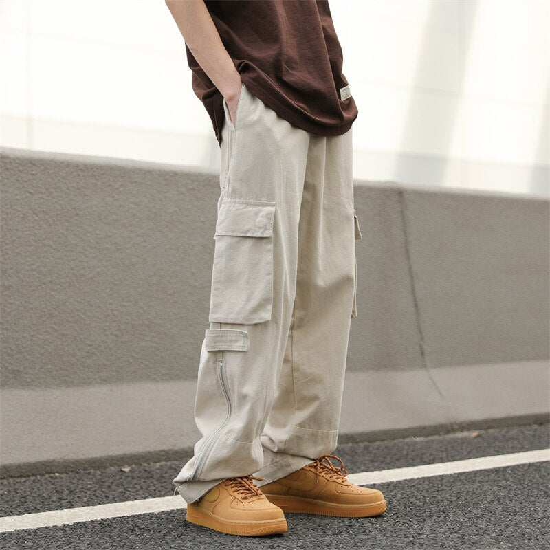 Bonsir Multi-pockets Cargo Trousers Men Zipper Design Casual Pants High Quality Neutral Fashion Streetwear Joggers Pantalon Homme