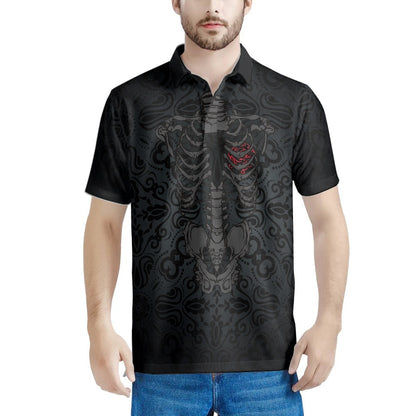 sanyamk Gothic Rose Pattern 2022 Summer Casual Polo Shirt Men Short Sleeve Turn Down Collar Slim Fit Holiday Beach Party Eye-catching