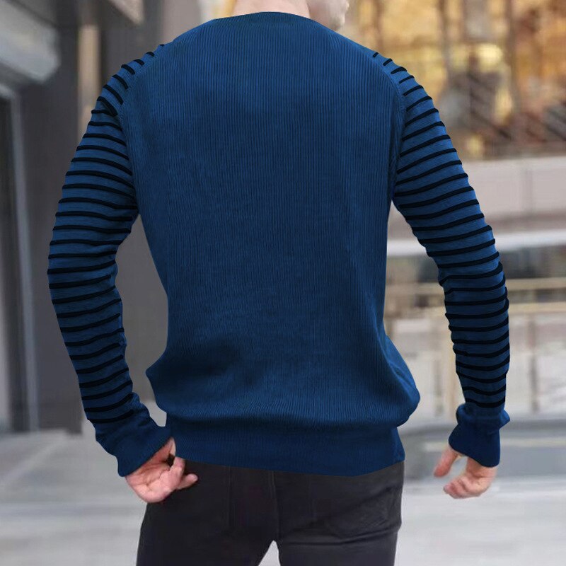 sanyamk Casual Striped Long Sleeve Sweaters Men Autumn Fashion Crew Neck Knitted Pullovers Tops Spring Mens Clothes Vintage Sweater Top