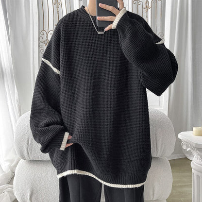 Bonsir Harajuku Casual Men Sweaters Streetwear Round Neck Winter Man Oversized Knitted Pullovers Korean Unisex Versatile Tops