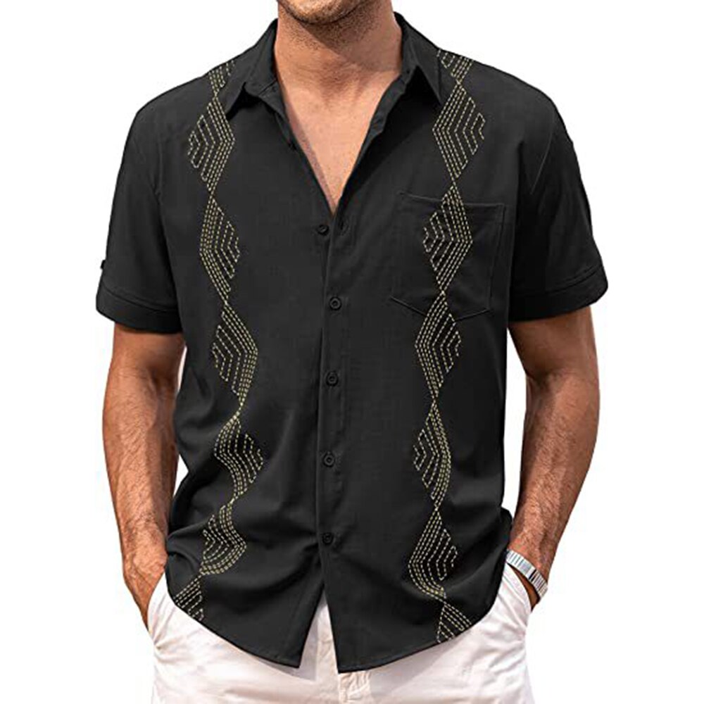 sanyamk Summer Men's Lapel Casual Short-sleeved Shirt Embroidery Retro Fashion All-match Holiday Wind Thin Tops Camisetas Men's Clothing