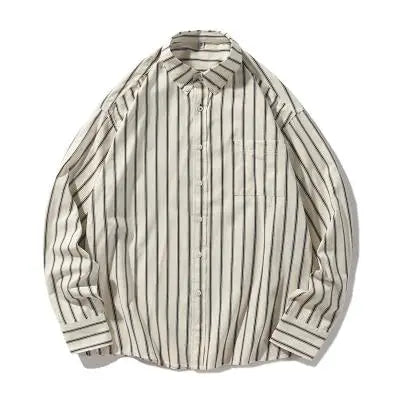 sanyamk Men Vintage Set Spring Autumn Couple Casual Suits New Stripe Loose Long Sleeve Shirt+High Street Wide Leg Pants Two Piece Set