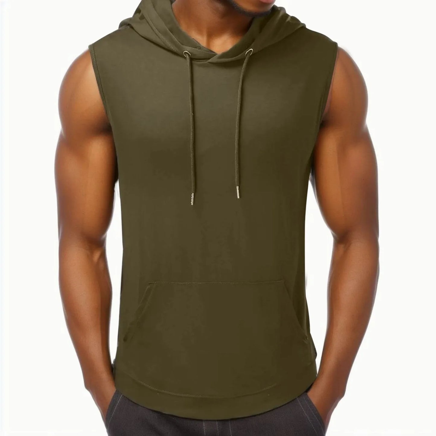 sanyamk Sports Tank Tops Men Fitness Muscle Print Sleeveless Hooded Bodybuilding Pocket Tight-drying Tops Summer Shirt For Men Clothing