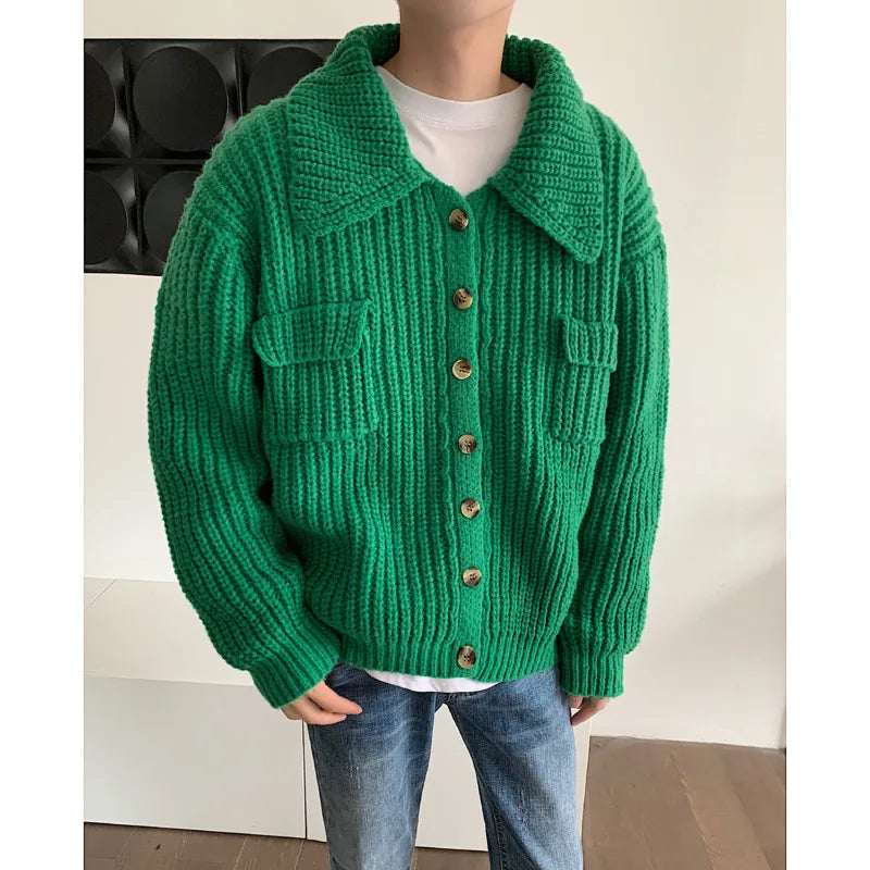 sanyamk Winter Thick Cardigan Sweater Men Warm Fashion Short Sweater Coat Men Korean Loose Lapel Sweater Cardigan Mens Jumper Clothes