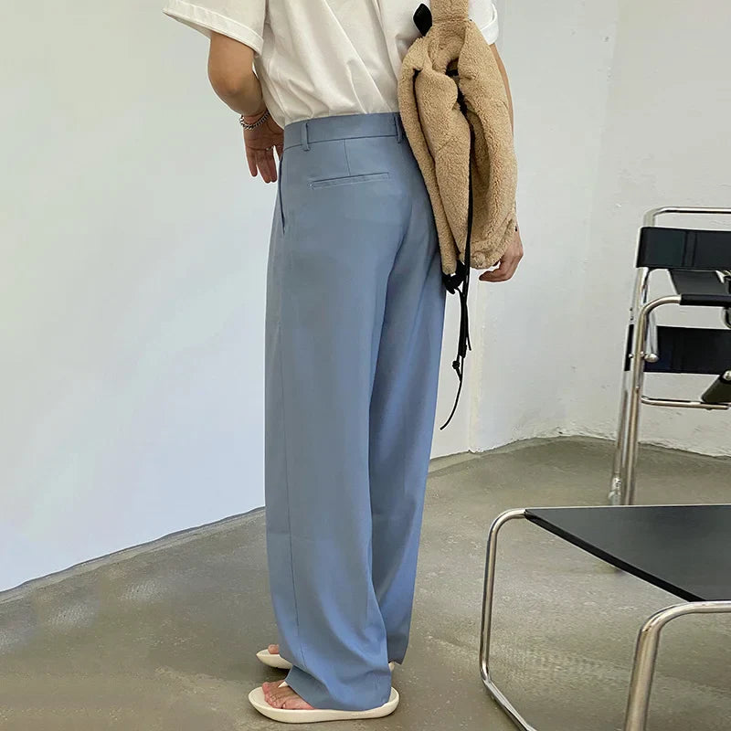 sanyamk -  Men's New Korean Style Business Casual Trousers Suit Pants Solid Zipper Fly Button Loose Straight Ins Trends 2D0122