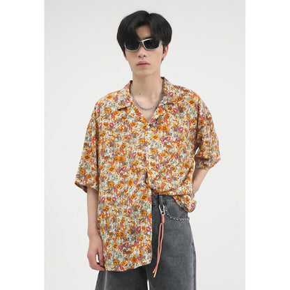 Bonsir Summer Hawaii Shirt For Men Short Sleeve Casual Loose Fashion Holiday Tops Couple Style Floral Print Colorful Beach Retro Blouse