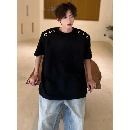 sanyamk  -  Summer Men's Fashion T-shirts Wide Shoulder Big Syelet Short Sleeve Tees Black Hip Hop High Street Oversized Clothing