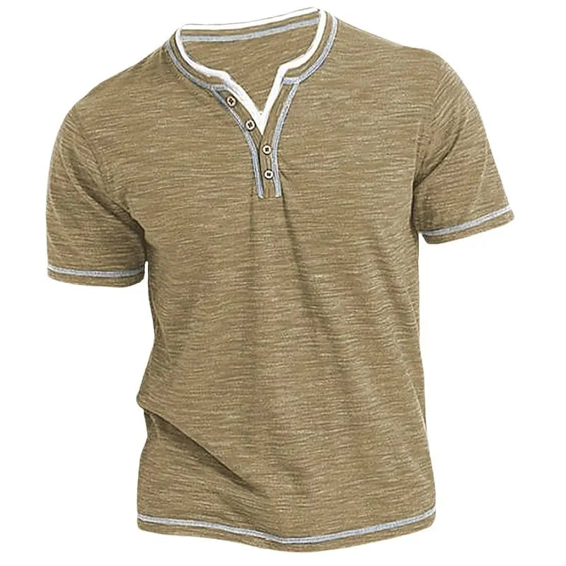 sanyamk Men's Plain Henley Shirt Round Neck T-shirt Summer Comfortable Cotton Fashion Short Sleeve Casual Street Wear Sports Top Basic