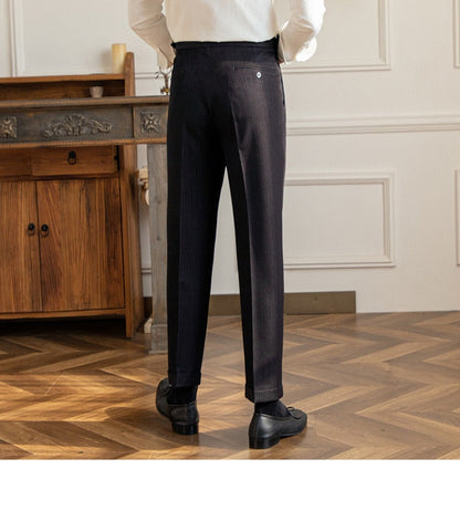 sanyamk High Waist Business Dress Pants Men Ankle Length Office Social Slim Fit Suit Pant Classic Streetwear Trousers Pantalones Hombre