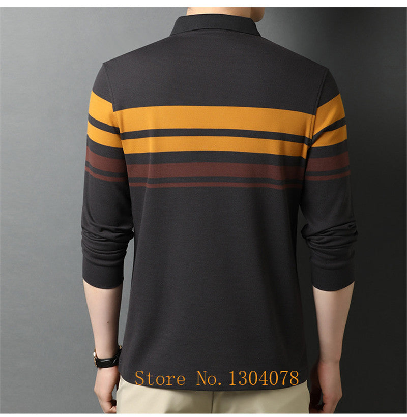 sanyamk Tace & Shark Brand Men's Polo Shirts Long Sleeve High Quality 100% Cotton Striped Polos Men Casual Business Polo Shirt