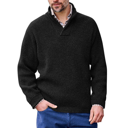 Bonsir Casual Sweater Man Winter Vintage Turn-down Collar V-neck Long Sleeve Knitted Jumper Men Clothing Autumn Fashion Solid Pullovers