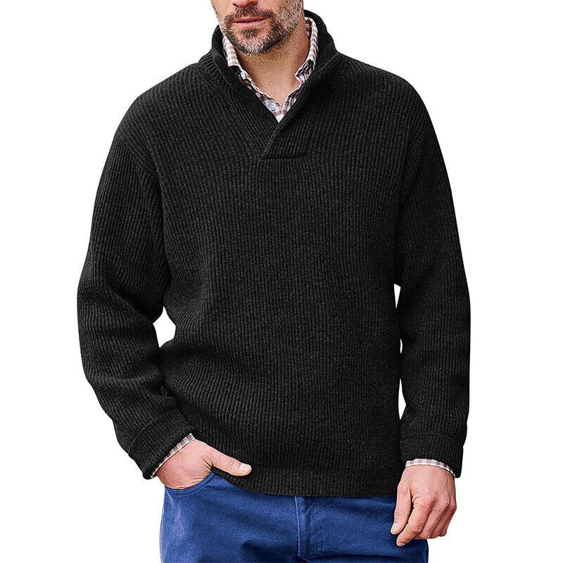 sanyamk Casual Sweater Man Winter Vintage Turn-down Collar V-neck Long Sleeve Knitted Jumper Men Clothing Autumn Fashion Solid Pullovers