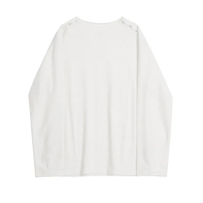 sanyamk  -  Niche Design Men's T-shirts Round Collar Casual Metal Button Tees Long Sleeve Loose Solid Color Male Top New Fashion 9C7904