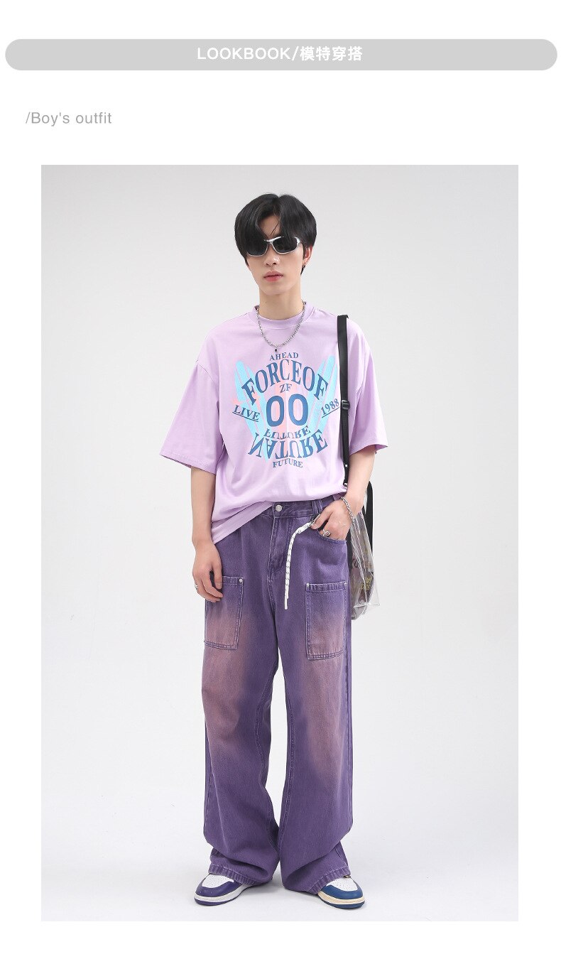 sanyamk Purple Jeans Men Casual Korean Streetwear Fashion Hip Hop Vintage Denim Jeans Trousers Man Women Straight Long Jeans Pants