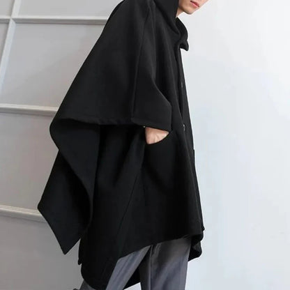 sanyamk Mens Dark Style Mid-Length Casual Hooded Cape Autumn And Winter Genderless Fashion Retro Loose Solid Color Shawl Cape Unisex