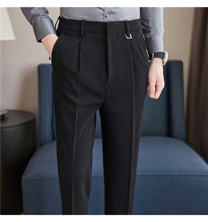 sanyamk Autumn Winter Thickening Business Dress Pants Men Elastic Slim Fit Suit Pants Solid Color Casual Office Social Trousers