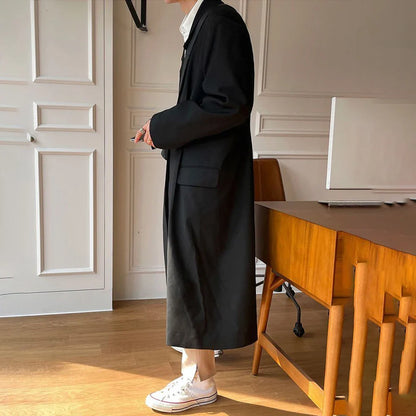 sanyamk Coat Men's Mid-Length Autumn New Men'S Korean Style Trendy Loose Over-The-Knee Casual Retro Comfortable Simple Suit Collar Coat