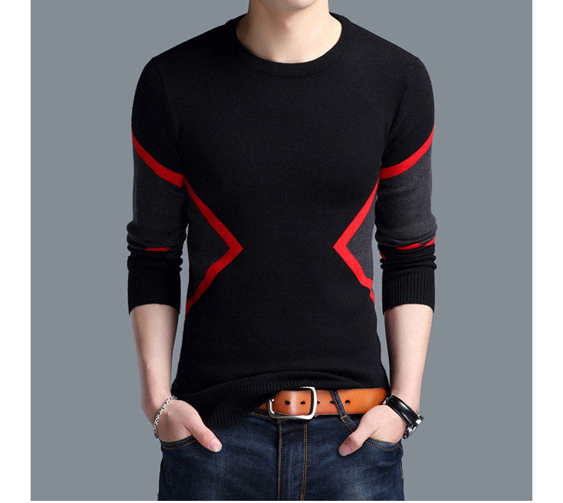 sanyamk Knitted Men's Sweater 2022 Autumn Winter Fashion Brand Clothing Slim Fit Contrast Color Men Pullover Korean Base Shirt Classic