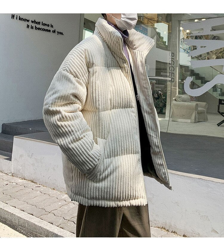 Bonsir Corduroy Winter Coat Men Puffer Jacket Autumn and Winter New Korean Style Long Ladies Over-the-knee Cotton Padded Keep Warm