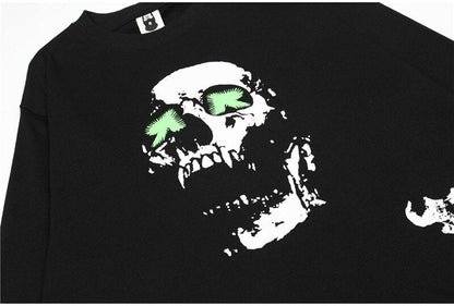 Bonsir Men's Hi Street Oversized Hip Hop T Shirt Skull Printed Streetwear Long Sleeve Tees Skeleton Tops Loose Fit O Neck